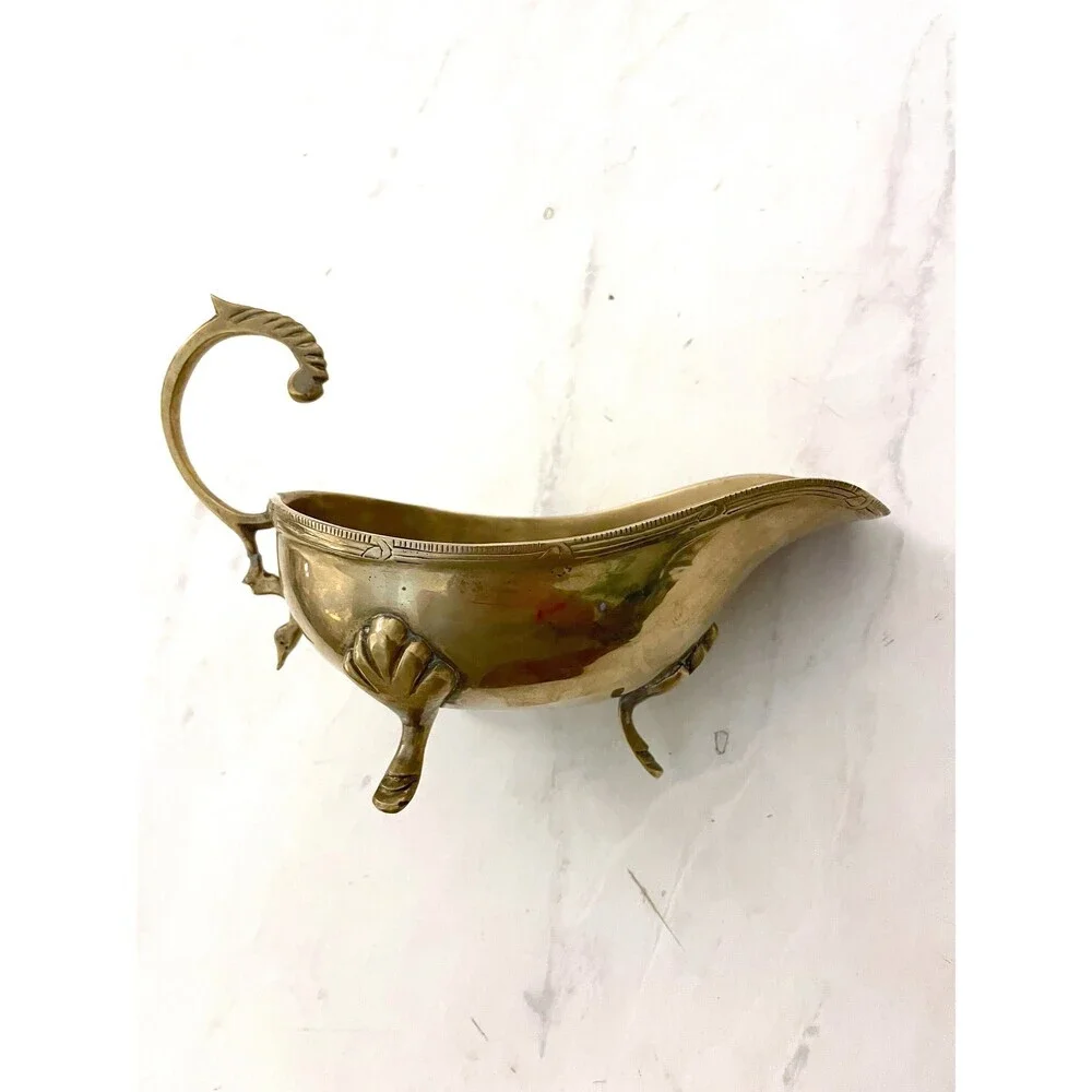VTG GRAVY BOAT Silver Plated Brass Boat | Antique Sauce Boat |Ornate Table Decor